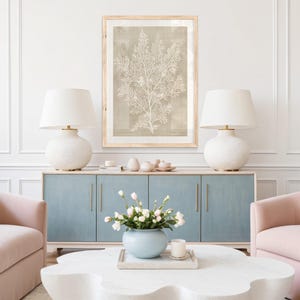 Lámina de arte tropical coral: decoración de pared náutica moderna de mediados de siglo