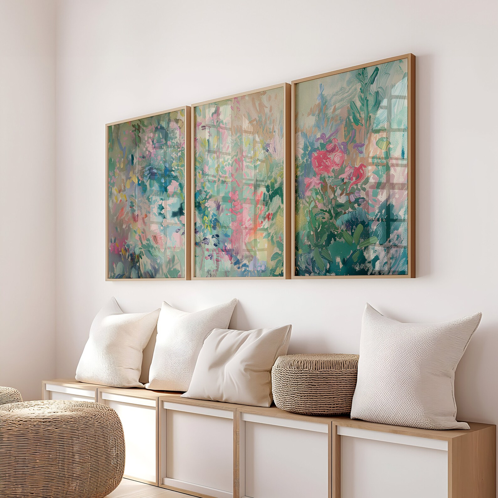 Three Piece Wall Art, Pastel Abstract Oil Painting, Set of 3 Large ...