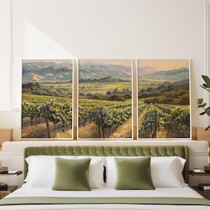 Weindrucke 3er Set, Sonoma Kalifornien Weinberg Landschaft Ölgemälde, Napa Valley Bunte Berge Art Bar Warenkorb Verkostung Raum Dekor 676