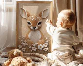 鹿の子供部屋装飾、森の動物のウォールアートプリント、子供用プレイ