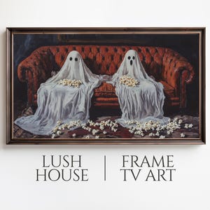 a painting of two ghost sitting on a couch