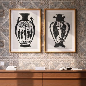 Ancient Pottery Sketch Set of 2 Prints, Classical Vase Portrait, Gallery Wall Set, Roman Wall Art, Diptych Art Gallery Set Wall Decor 482