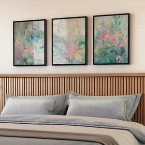 Three Piece Wall Art, Pastel Abstract Oil Painting, Set of 3 Large