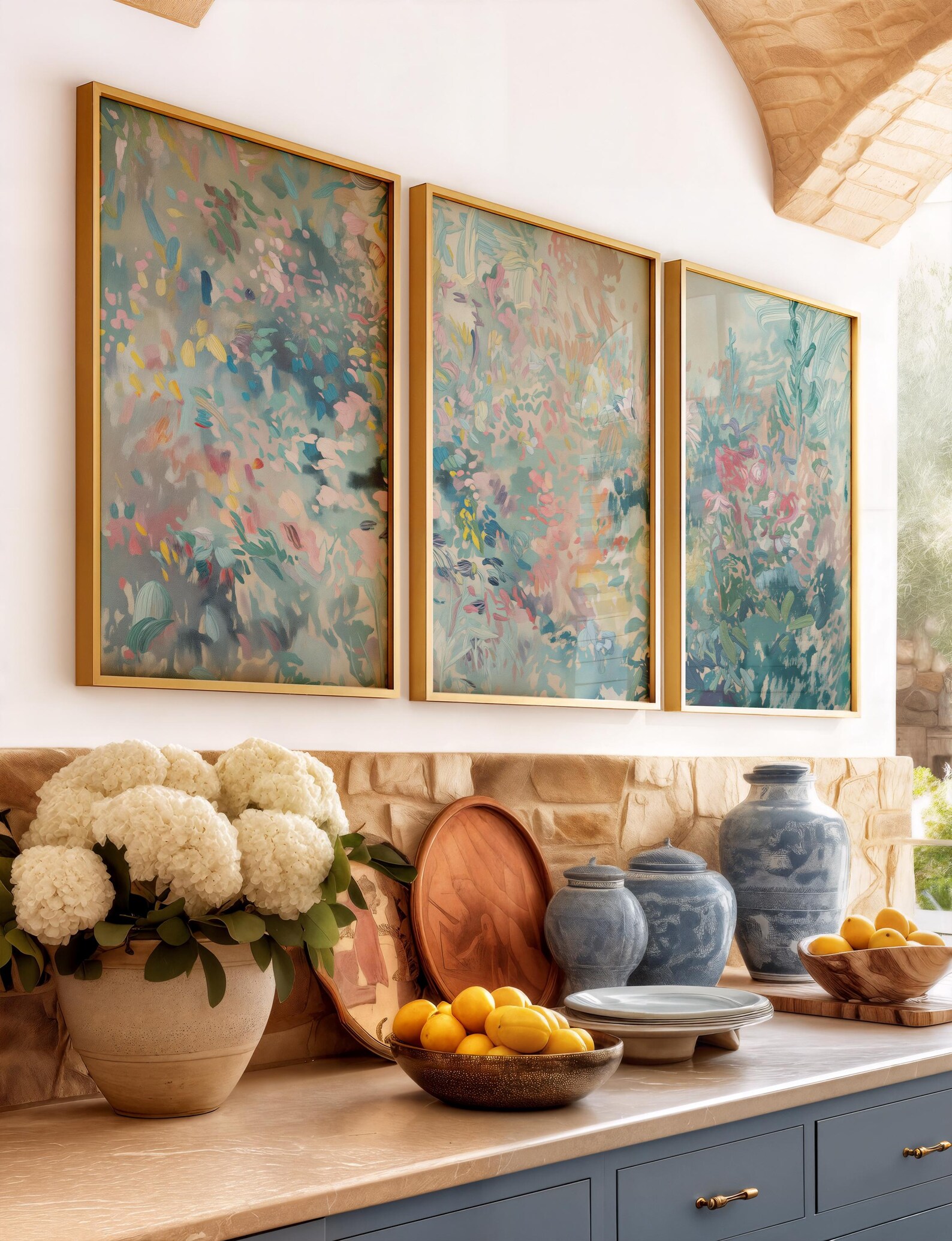 Three Piece Wall Art, Pastel Abstract Oil Painting, Set of 3 Large ...