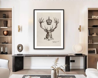 Stag Crest Sketch Art Print: Vintage Trophy Drawing
