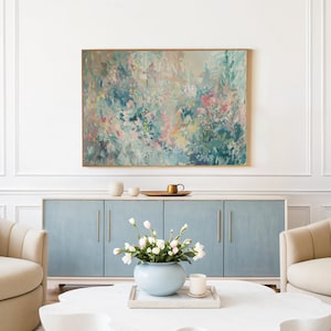Abstrakte Malerei Bunter Druck, Pastell Rosa Leinwand Druck, Korallen Malerei, Spaß Lebendige Bunte Malerei, Mehrfarbige Wandkunst, Eklektisches Dekor