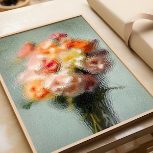 Abstrakter Blumenstrauß, bunte, schrullig handgezeichnete Kunst, Pfingstrosen, helle bunte Kunstdruck, moderne Kunst Druck, Galeriewand, Glasbadezimmer