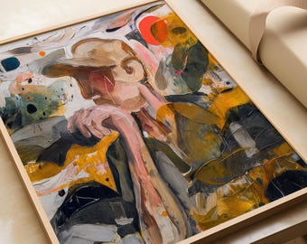 Abstract Male Portrait Oil Painting: Contemporary Modern Art Print, Framed Canvas Print 1225