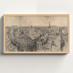 Boceto vintage de París, arte de TV Samsung Frame, pintura de paisaje vintage, paisaje primaveral, arte de TV Samsung Frame, descarga digital