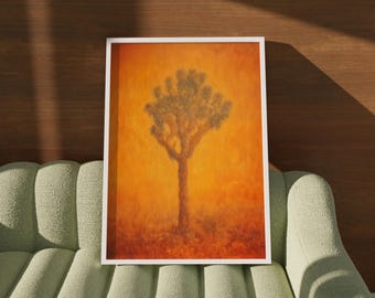 Joshua Tree Desert Landscape Oil Painting Print, California Wall Art, Western Cowboy Decor, Orange Cactus Print, Rodeo Large Wall Art 1141