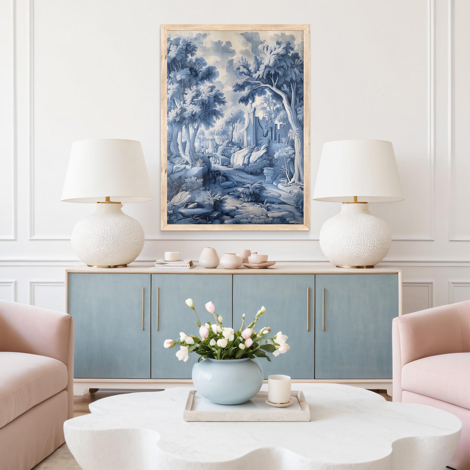Vintage Blue Chinoiserie Landscape Art Print Set (3 of 3) - Etsy