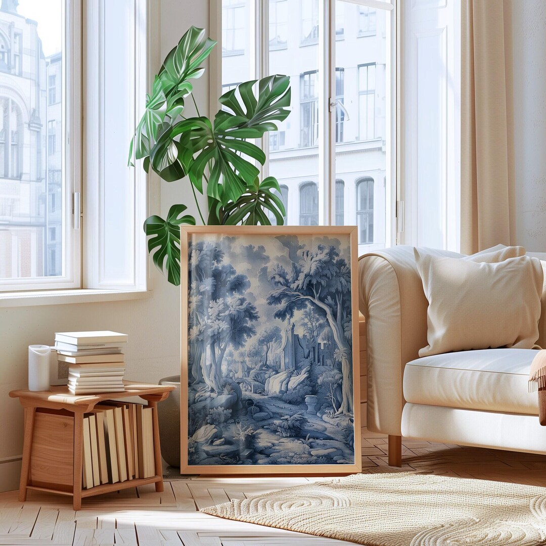 Vintage Blue Chinoiserie Landscape Art Print Set (3 of 3) - Etsy