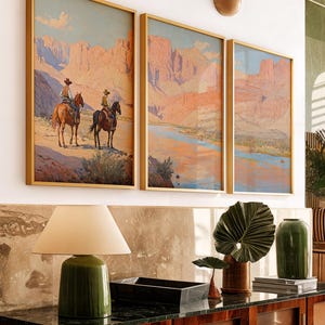 Cowboy 3 Piece Wall Art, Western Oil Painting Set of Three Prints ...