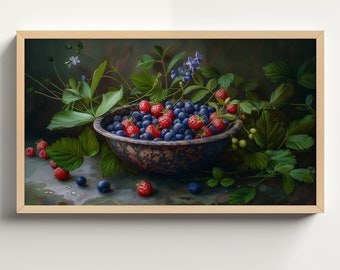 Samsung Frame TV Art | Berry Still Life DIGITAL Download Painting | Farmhouse Antique Art