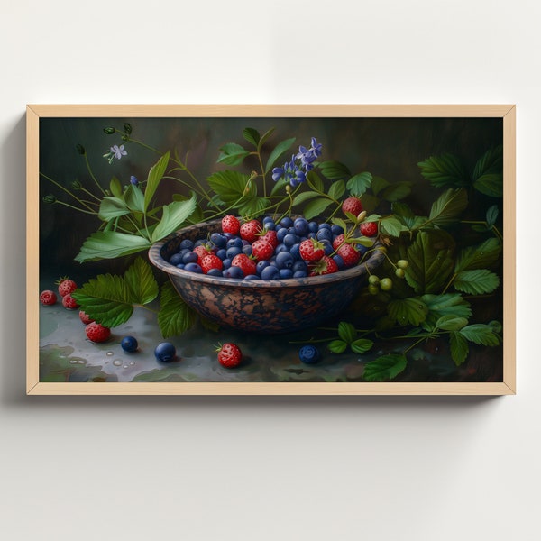 Samsung Frame TV Art | Berry Still Life DIGITAL Download Painting | Farmhouse Antique Art