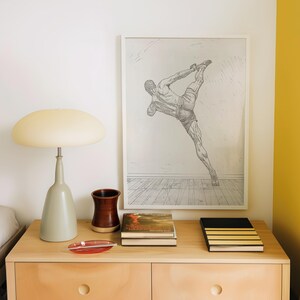 Schizzo di boxe vintage, ritratto maschile, pugile minimalista, calcio alto, spogliatoio, palestra, stampa artistica, uomo muscoloso, stampe, acquaforte, opera d'arte CA784