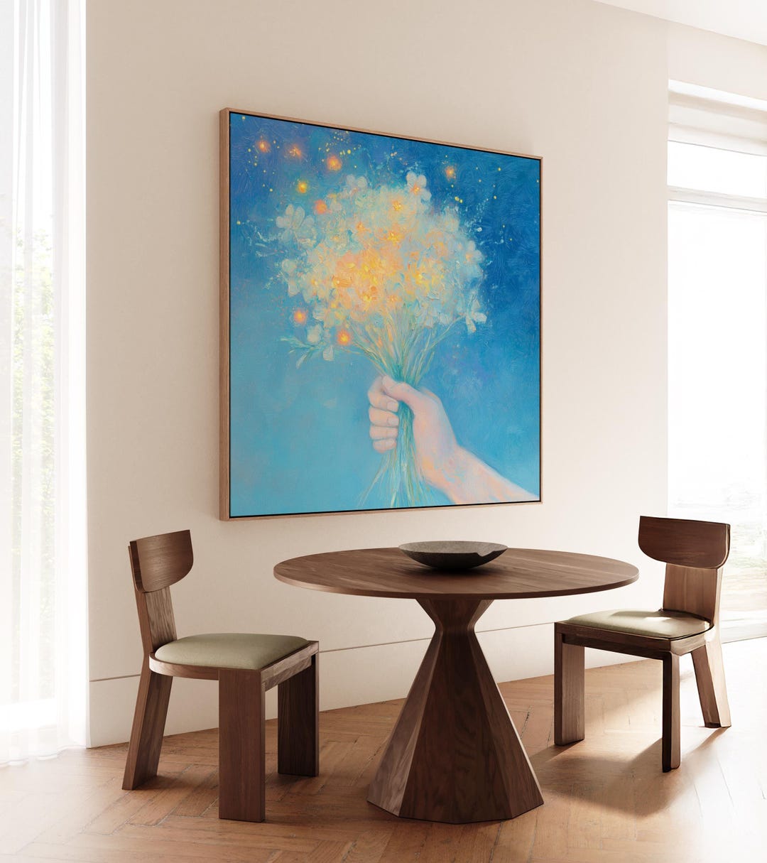 Blue Abstract Floral Oil Painting Print, Original Wall Art Flower ...