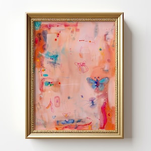 Abstract Giclee Wall Art, Colorful Butterfly Art, Mid Century Modern Original Art Print, Large Oil Painting Oversize  Abstract Art 468