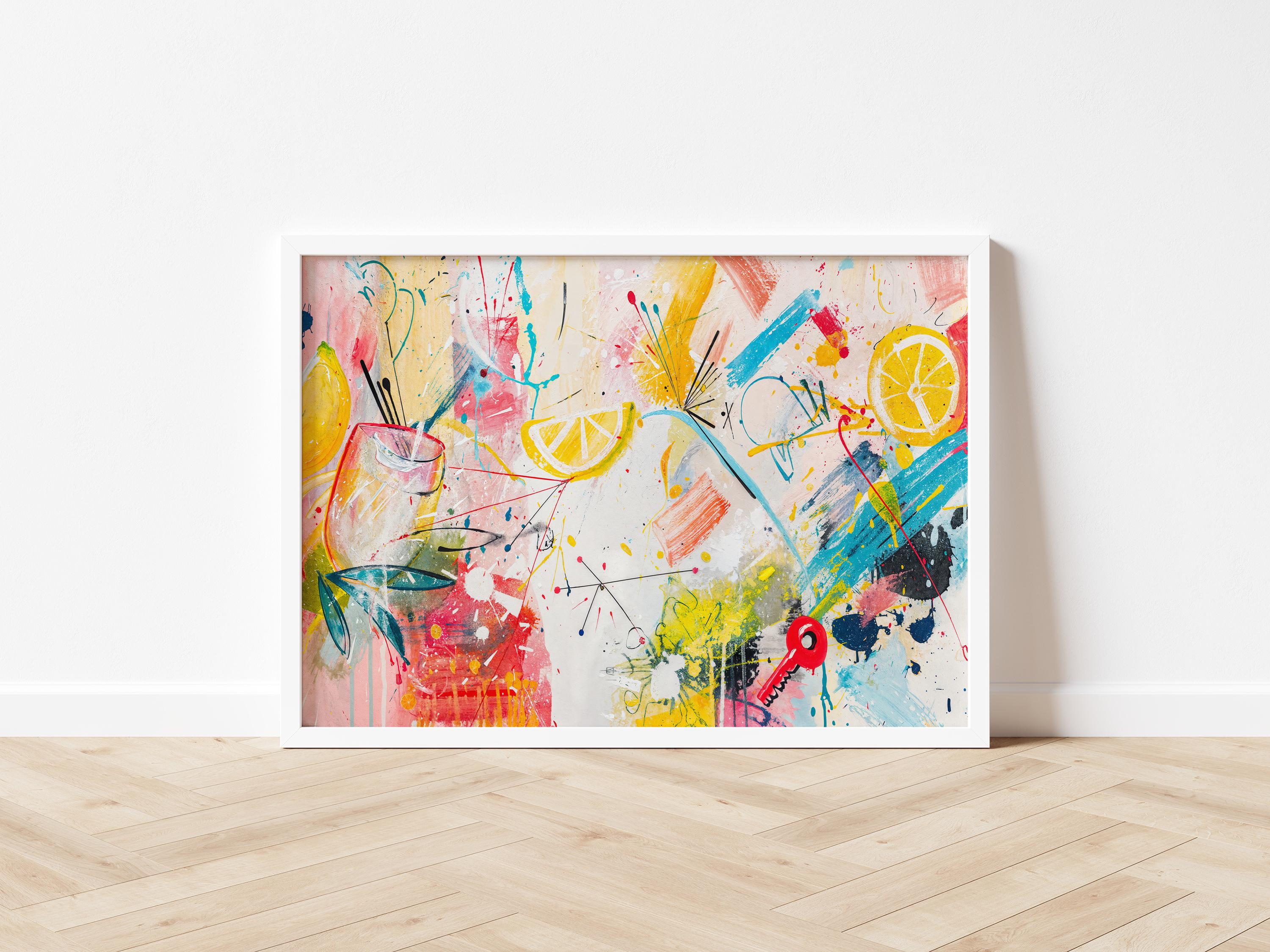 Abstract Lemon Drop Martini Alcohol Oil Painting Print, Bar Cart Wall ...