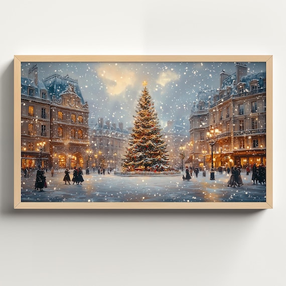 ロンドンのクリスマス油絵、ヴィンテージクリスマスツリーフレーム