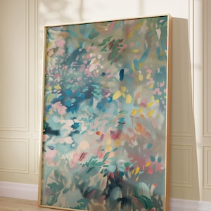 Pastel Abstract Oil Painting Print, Giclee Wall Art, Large Framed Canvas Art, Oversized Sage Green And Pink Decor Original Art Print 92