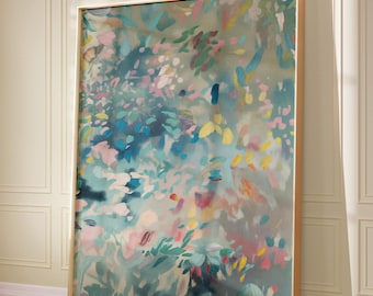 Pastel Abstract Oil Painting Print, Giclee Wall Art, Large Framed Canvas Art, Oversized Sage Green And Pink Decor Original Art Print 92