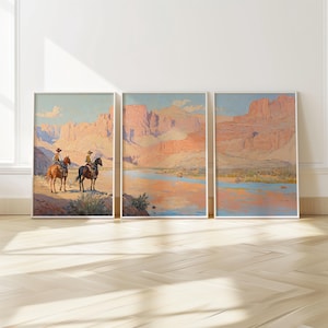 Cowboy 3 Piece Wall Art, Western Oil Painting Set of Three Prints ...