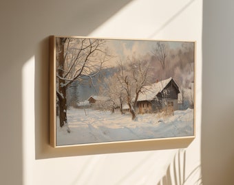 Vintage Moody Snow Covered Landscape incorniciato stampa artistica da parete / grande arte / arte astratta metà secolo arte moderna arredamento minimalista