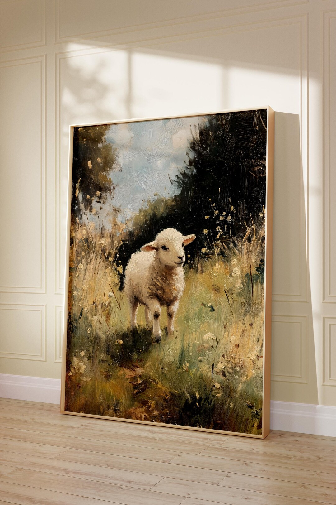 Antique Lamb Oil Painting, Vintage Forest Animal Art, Original Print ...