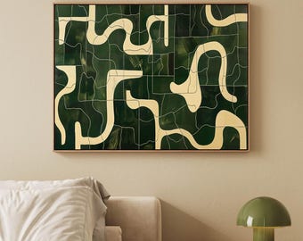 Green Abstract Aerial Geometric Giclée Art Print, Large Mid Century Modern Wall Artwork, Minimalist Decor for Living Room Lush House 99