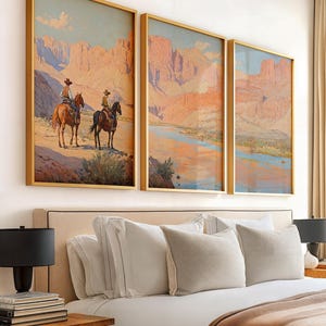 Cowboy 3 Piece Wall Art, Western Oil Painting Set of Three Prints ...
