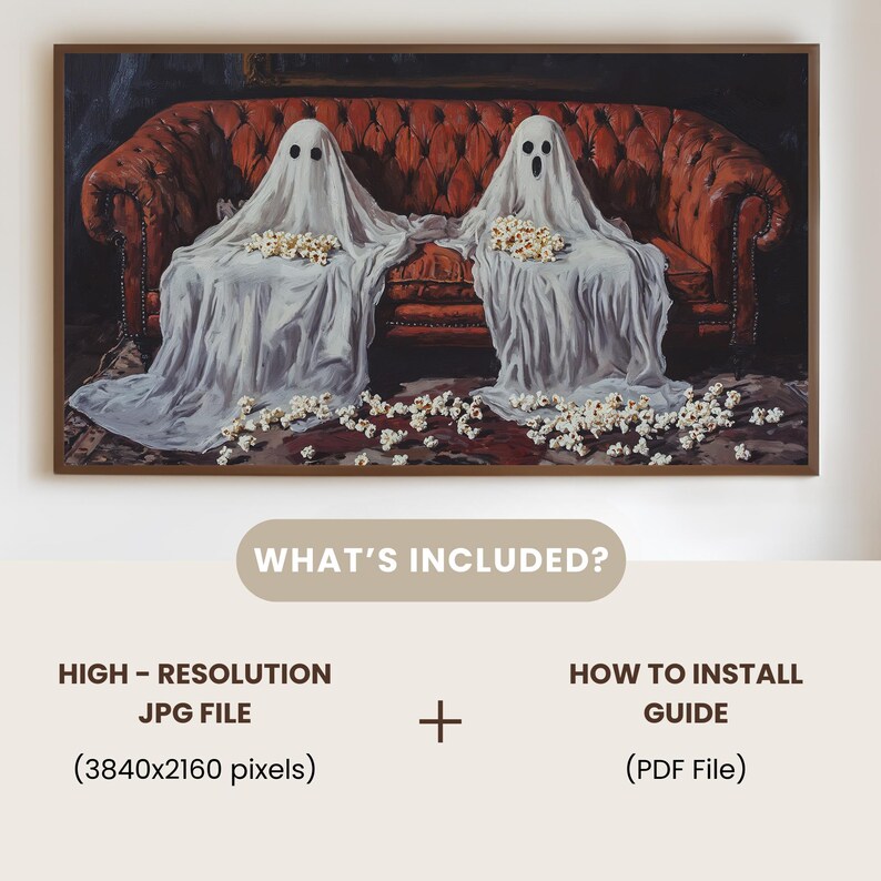 a painting of two ghost sitting on a couch