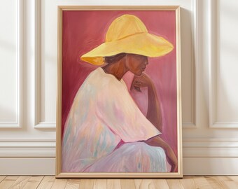 Pastel Female Portrait: African American Artwork, Abstract People Large Wall Art, Black Girl Figurative Art Eclectic Artwork 1201