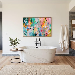 Whimsical Abstract Butterfly Graffiti Painting, Colorful Desert, Contemporary Modern Cactus Art Print, Mixed Media Poster 685