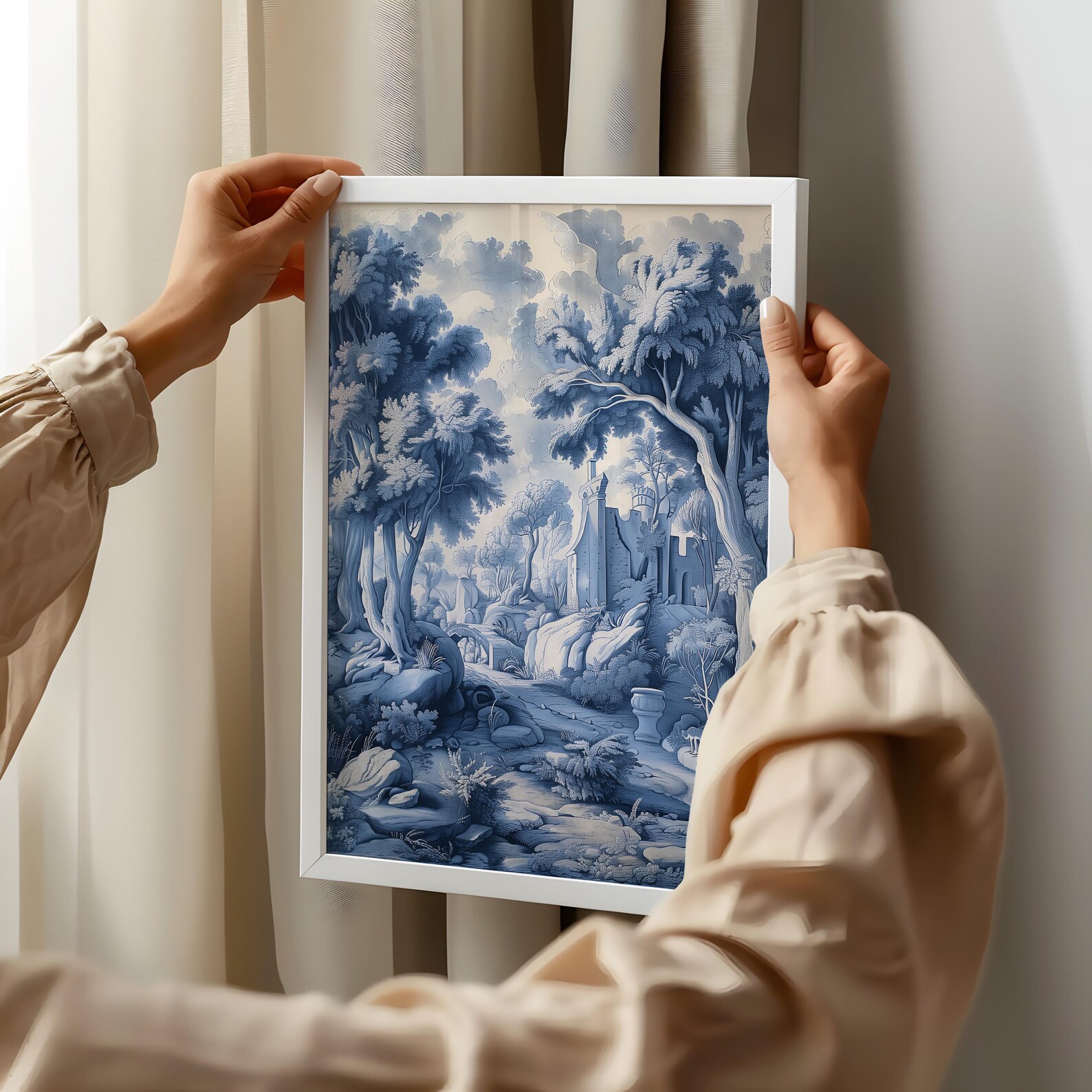 Vintage Blue Chinoiserie Landscape Art Print Set (3 of 3) - Etsy