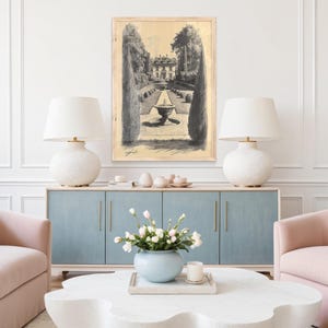 Vintage French Garden Drawing, Architecture Sketch Print, Paris Wall Art Sketch, Minimalist Print 2 of 5, Neutral Vintage Sketch 502