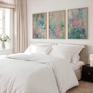 Three Piece Wall Art, Pastel Abstract Oil Painting, Set of 3 Large