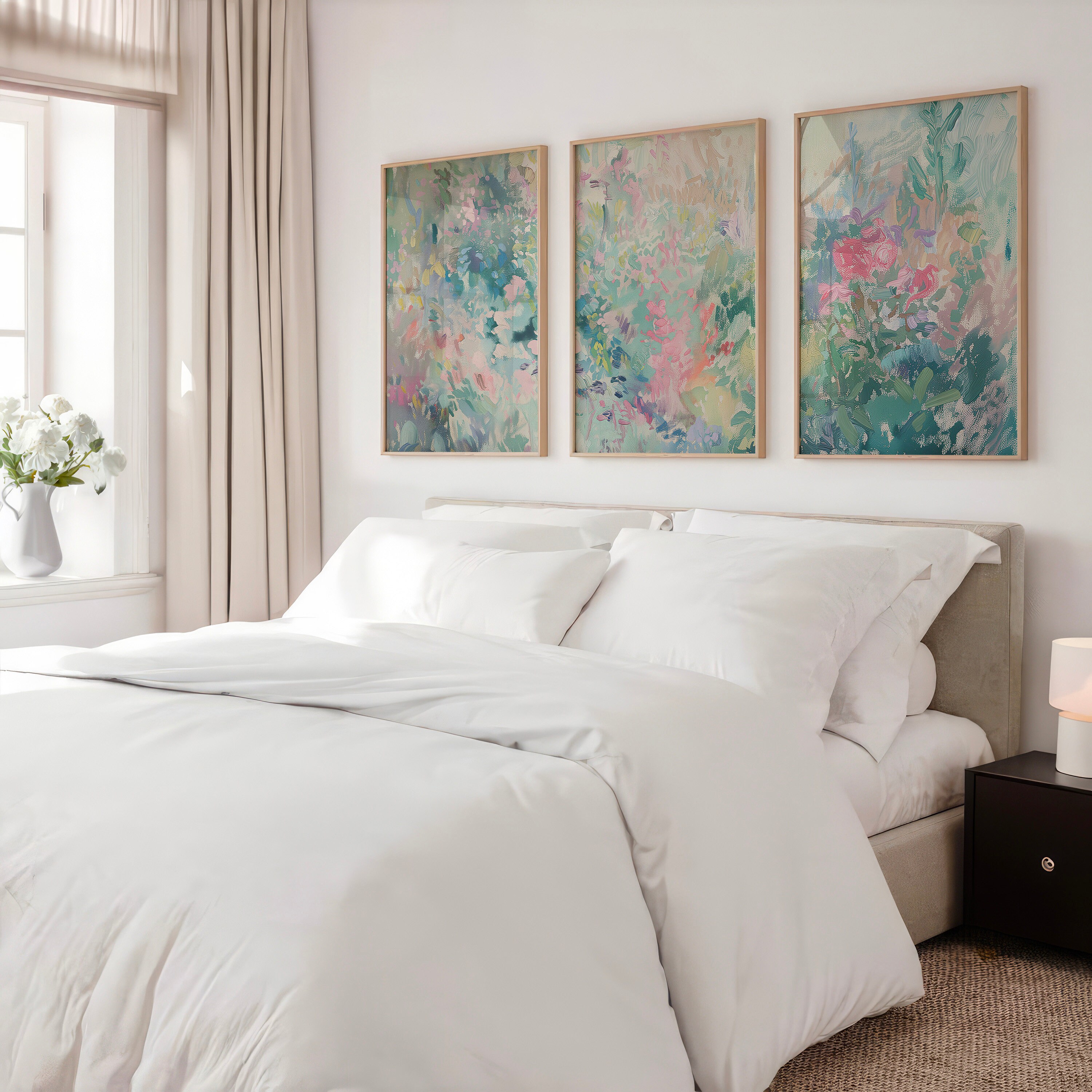 Three Piece Wall Art, Pastel Abstract Oil Painting, Set of 3 Large ...