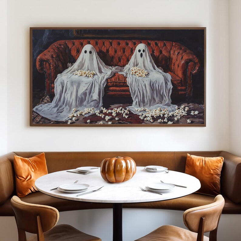 a painting of two ghost sitting on a couch