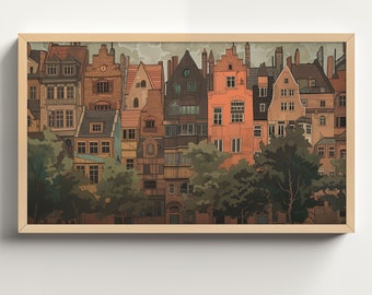 New York City Watercolor, Samsung Frame TV Art, Vintage Landscape, Digital Download, Spring In The City