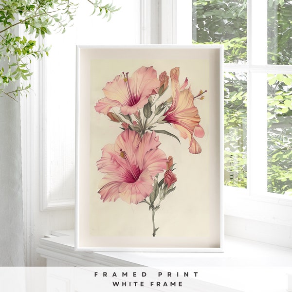 Pink Lily Watercolor Wall Art | Vintage Floral Painting | Antique Neutral Floral Painting | Vintage Botanical Painting Print Framed (2 of 2)