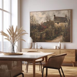 Vintage Cottage Garden Oil Painting  Giclee Wall Art Print, Large Art, Abstract Art Mid Century Modern Art Minimalist Decor 202