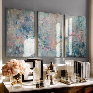 Three Piece Wall Art, Pastel Abstract Oil Painting, Set of 3 Large ...