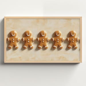Kerst frame tv-kunst, Gingerbread Man 3D-kunst, neutraal getinte vakantie digitale download, grillige gezellige vakantie decor xmas wallpaper TVX27