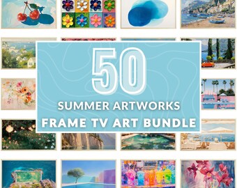 Frame tv-kunst zomerset van 50, kleurrijk kustdecor met textuur, trendy esthetisch roze en blauw Samsung digitale downloadbundel