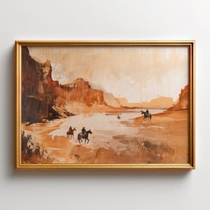 Stampa a olio vintage con cowboy, paesaggio desertico, decorazione murale western, poster da rodeo, decorazione murale moderna in stile rustico del sud-ovest con cavalli, CA677