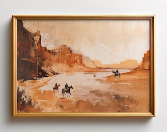 Vintage Cowboy Oil Painting Print, Desert Landscape Western Wall Art, Rodeo Poster, Modern Farmhouse Rustic Southwest Horse Wall Decor 677
