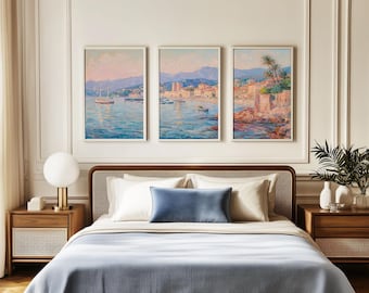 French Riviera 3 Piece Wall Art, Beach House Decor, Tropical Landscape Coastal Large Set of Three Prints, Summer Triptych Gallery 839