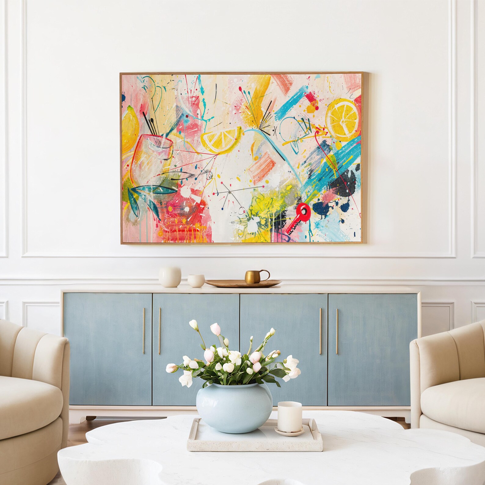 Abstract Lemon Drop Martini Alcohol Oil Painting Print, Bar Cart Wall ...