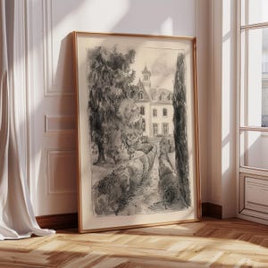Vintage French Garden Drawing, Architecture Sketch Print, Paris Wall Art Sketch, Minimalist Sketch Print 4 of 5 Neutral Vintage Sketch CA504